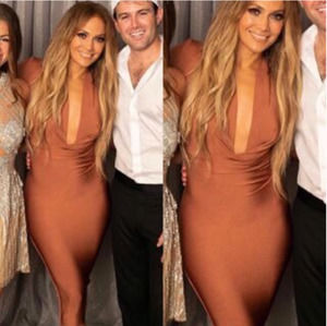 HOUSE OF CB • Cognac Francesca Draped Bandage Dress Sz Medium